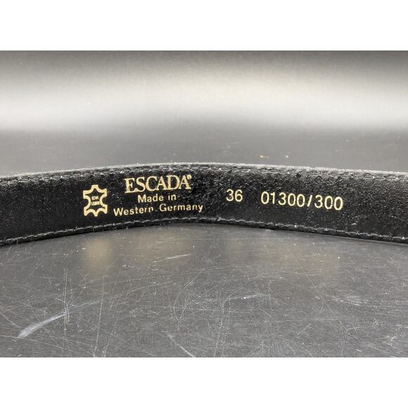Vintage ESCADA Western Germany Black Leather Belt Solid Brass Buckle Size 36 main image 4